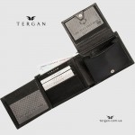Мужской кожаный кошелек TERGAN 1373 SIYAH VEGETAL (черный, горизонтальный, с монетницей на кнопке) 