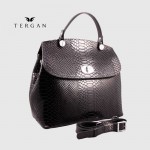 Сумка женская кожаная TERGAN 79121 Стильная Средняя с ремнем через плечо SIYAH PITON/SIYAH RUSTIC Черный Черный