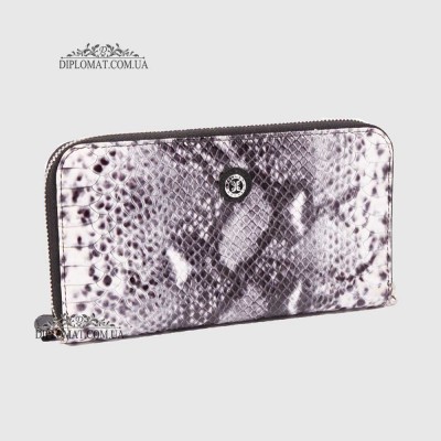 Кошелек-клатч кожаный на молнии TERGAN 5734 BEYAZ ANACONDA / SIYAH RUSTIC