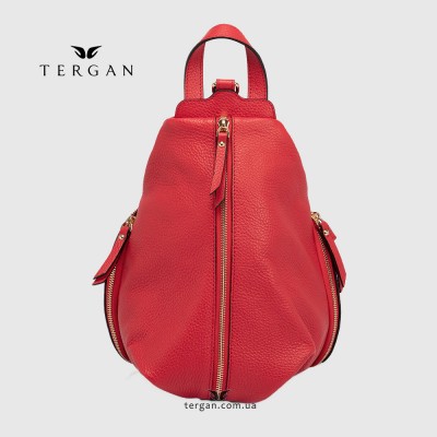 Рюкзак женский TERGAN 79830 Кожаный На три отделения на металлической молнииKIRMIZI FLOATER Красный