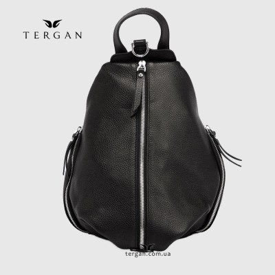Рюкзак женский TERGAN 79830 Кожаный На три отделения на металлической молнииSIYAH FLOATER Черный