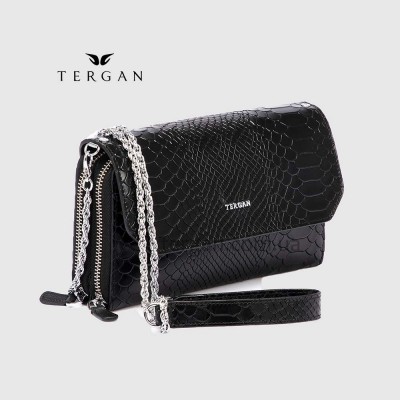 Клатч женский TERGAN 79671 Кожаный на два отделения на молнииSIYAH PITON/SIYAH ARSEL
