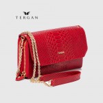 Клатч женский TERGAN 79671 Кожаный на два отделения на молнии KIRMIZI PITON/KIRMIZI ARSEL Черный