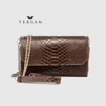 Клатч женский TERGAN 79671 Кожаный на два отделения на молнии KUM PITON/KUM ARSEL Черный