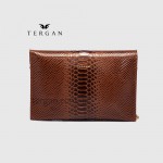 Клатч женский TERGAN 79475 Конвертом Кожаный На цепочке TABA PYTHON Коричневый