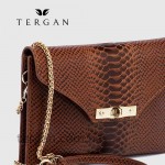 Клатч женский TERGAN 79475 Конвертом Кожаный На цепочке TABA PYTHON Коричневый