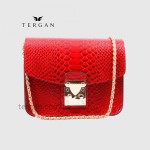 Сумка Женская TERGAN 78972 кожаная на цепочке на плечо KIRMIZI PITON Красный/Розовый