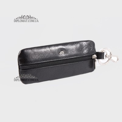 Ключница TERGAN 0192 Кожаная на Одно отделение с кольцом Закрывается на молнию  SIYAH RUSTIC Черный
