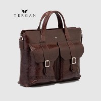 Сумка TERGAN 21432 Кожаная для ноутбука и документов А4 Два накладных кармана Ремень через плечоKAHVE BRİC