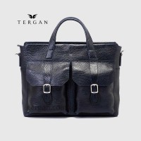 Сумка TERGAN 21432 Кожаная для ноутбука и документов А4 Два накладных кармана Ремень через плечоLACIVERT BRIC