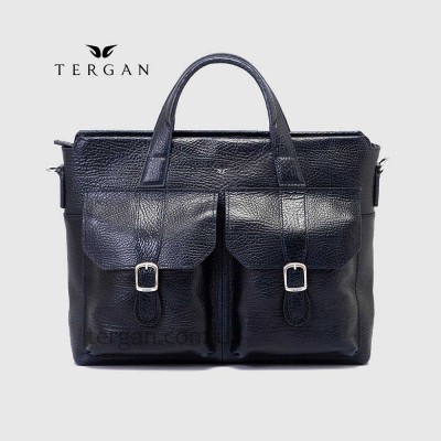 Сумка TERGAN 21432 Кожаная для ноутбука и документов А4 Два накладных кармана Ремень через плечоLACIVERT BRIC