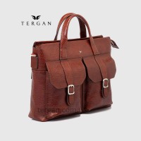 Сумка TERGAN 21432 Кожаная для ноутбука и документов А4 Два накладных кармана Ремень через плечоTABA BRİC