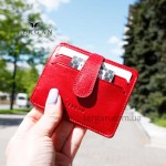 Картхолдер TERGAN 1531 На кнопке кожаный на 10 карт  KIRMIZI RUSTIC Красный